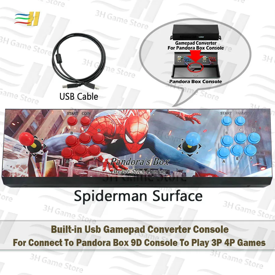 Встроенный Pandora Box 9D Usb конвертер геймпада консоль для подключения к Pandora Box 9D контроллер консоль для игры 3P 4P аркадная игра - Цвет: spiderman