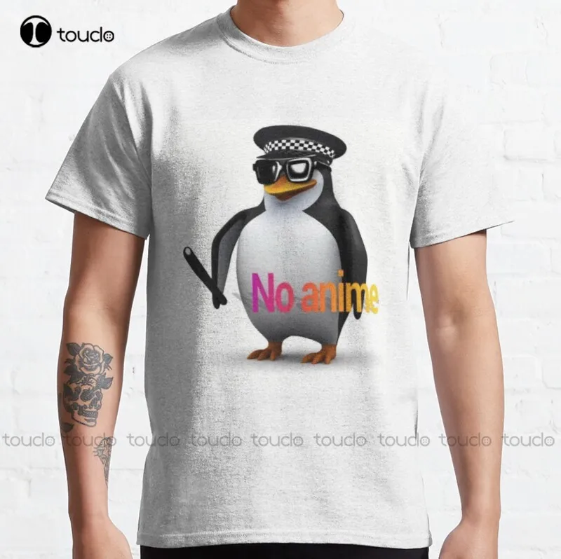 

New No Anime Penguin Anime Funny Joke Classic T-Shirt Workout Shirts Women Unisex Tee Shirt