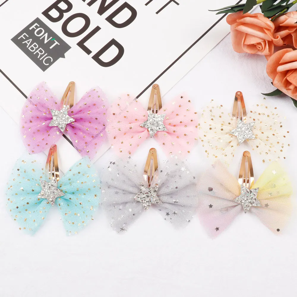 

5PCS/Lot Baby Girl Hair Accessories Hair clip Bowknot Headwear Golden Dot Rainbow 6 color Hair clip Accessories