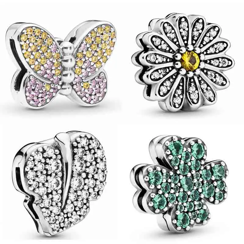 

925 Sterling Silver Reflexions Sparkling Daisy Flower Clip Charm Bead Fit pandora Bracelet & Necklace Jewelry