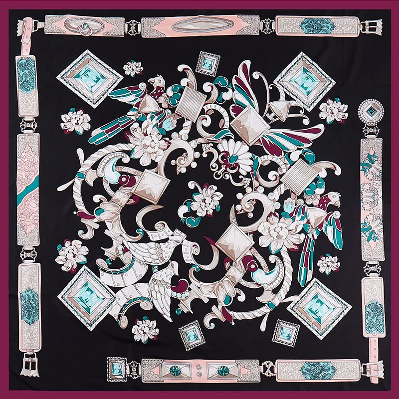 Женский шелковый шарф POBING квадратный из 100% твила с драгоценными камнями |