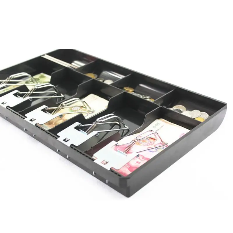 

9 Grids Black Plastic Coin Money Storage Box Bill Cash Tray Organizer With 5 Removable Metal Clips wholesales