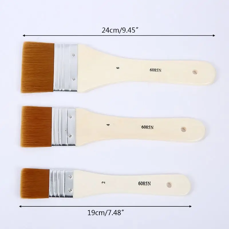 

3pcs/set Watercolor Gouache Oil Painting Brush Different Size Nylon Hair Wooden Handle Kids Student Art Supplies