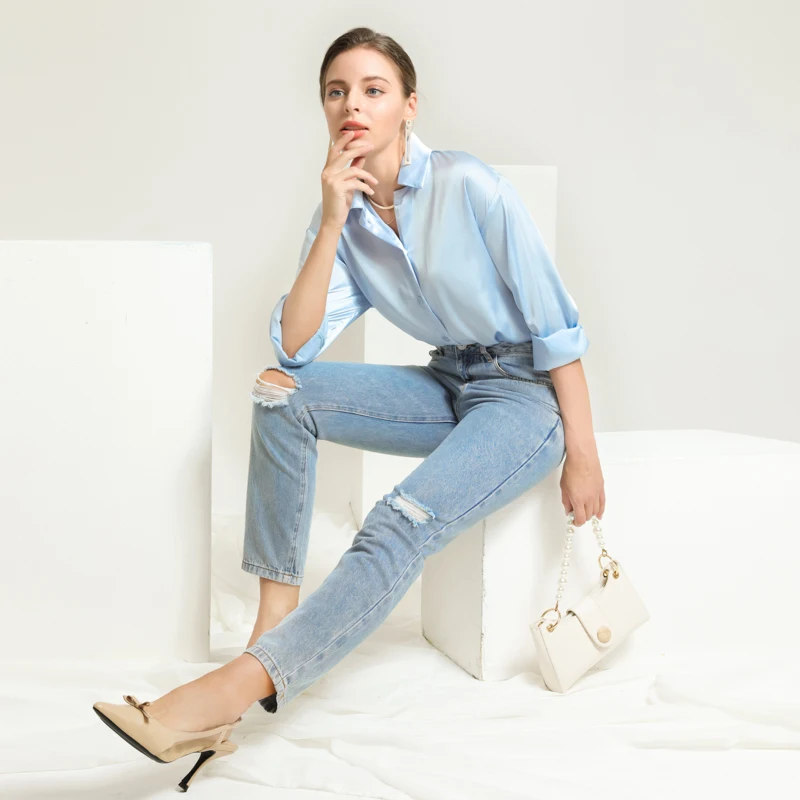 Женские джинсы-карандаш повседневные облегающие джинсы женские Синие рваные