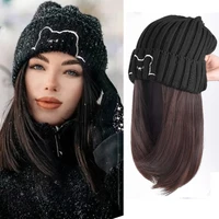 HOUYAN  Wig female long hair with hat wig one female summer natural full head style fashion net red trend long curly hair