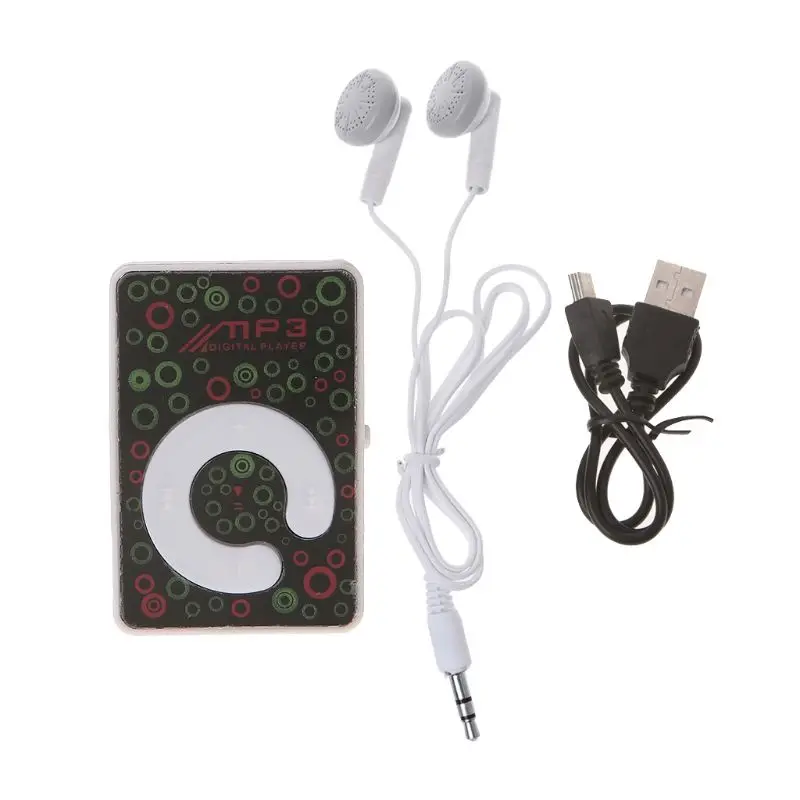 

Миниатюрный MP3-плеер с зажимом и круглым узором с поддержкой TF-карты + мини USB-кабель для наушников