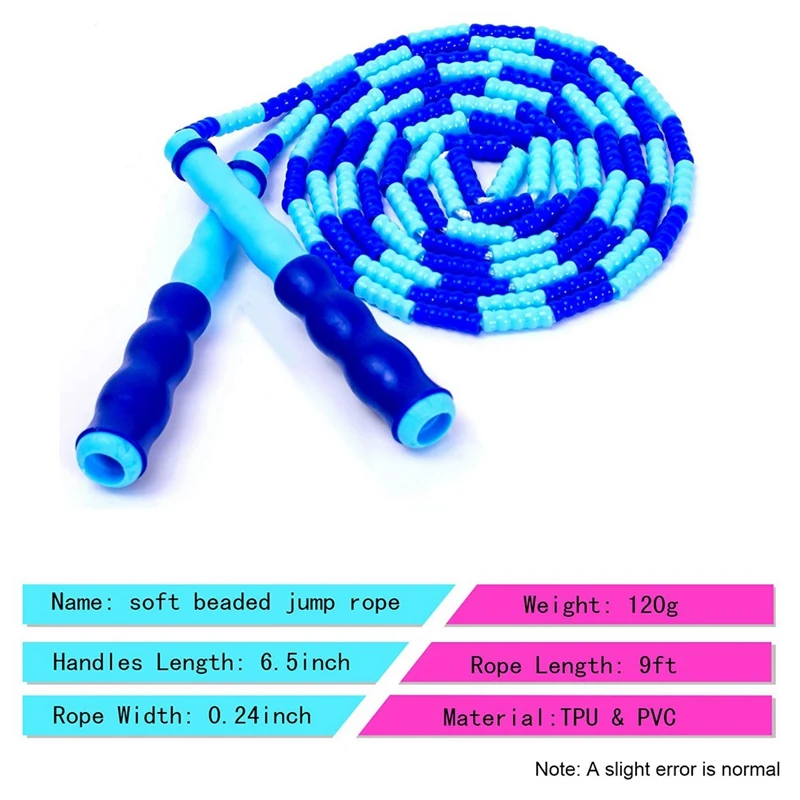 

2 Pack Soft Beaded Jump Rope for Kids, Adjustable Tangle-Free Skipping Rope Fitness Segmented Jumping Ropes for Children