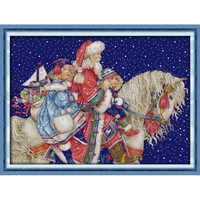 santa claus on horseback and child joy sunday cross stitch kit 14ct 11ct count and stamped embroidery set childrens room decor