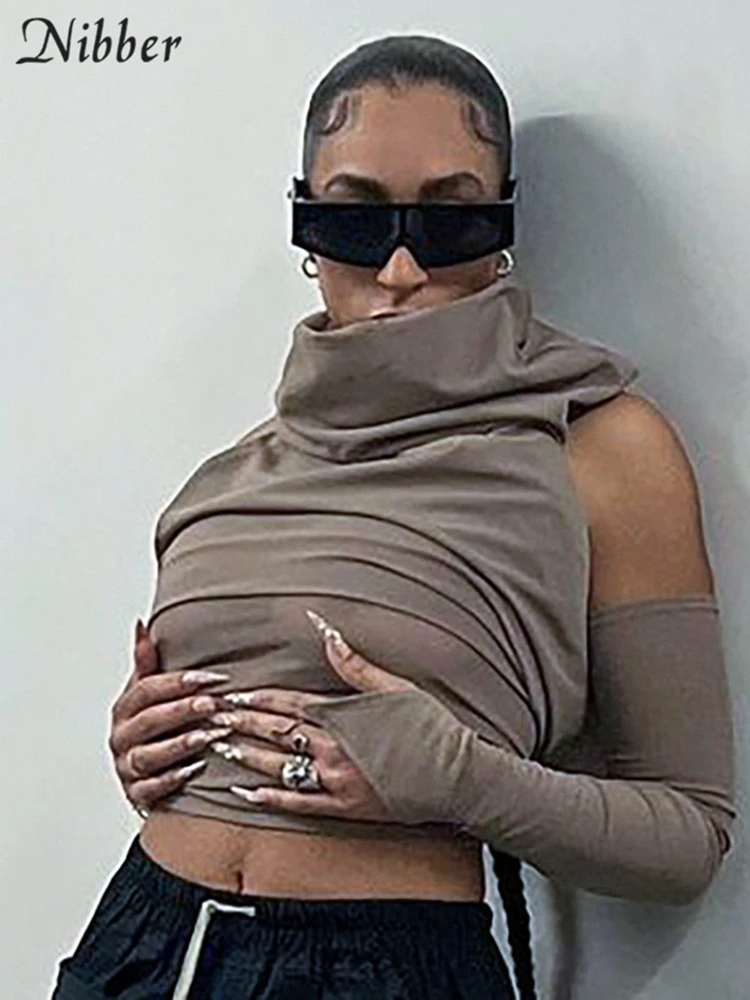 Nibber Весенняя модная однотонная блузка с капюшоном одним рукавом для