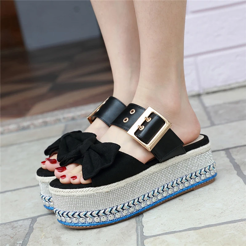 2020 new Women 6.5cm High Heels Platform Wedges Sandals Crystal Slides Diamond Slippers Beach Luxury Design Belt Glitter Shoes | Обувь