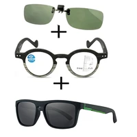 3pcs progressive multifocal far and near reading glasses for men women squared polarized sunglasses pilot sunglasses clip
