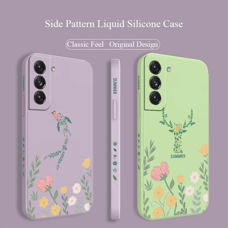 

Plant Elk Square Liquid Case For Samsung Galaxy S21 S20 FE S10 S9 Ultra Plus S10e Note 20 ultra 10 9 Plus Soft Phone Cover Case