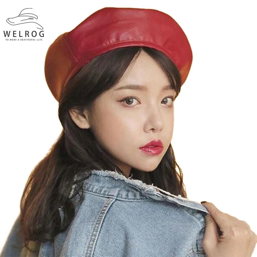 Береты из искусственной кожи WELROG коллекция 2020 года весенне осенний берет