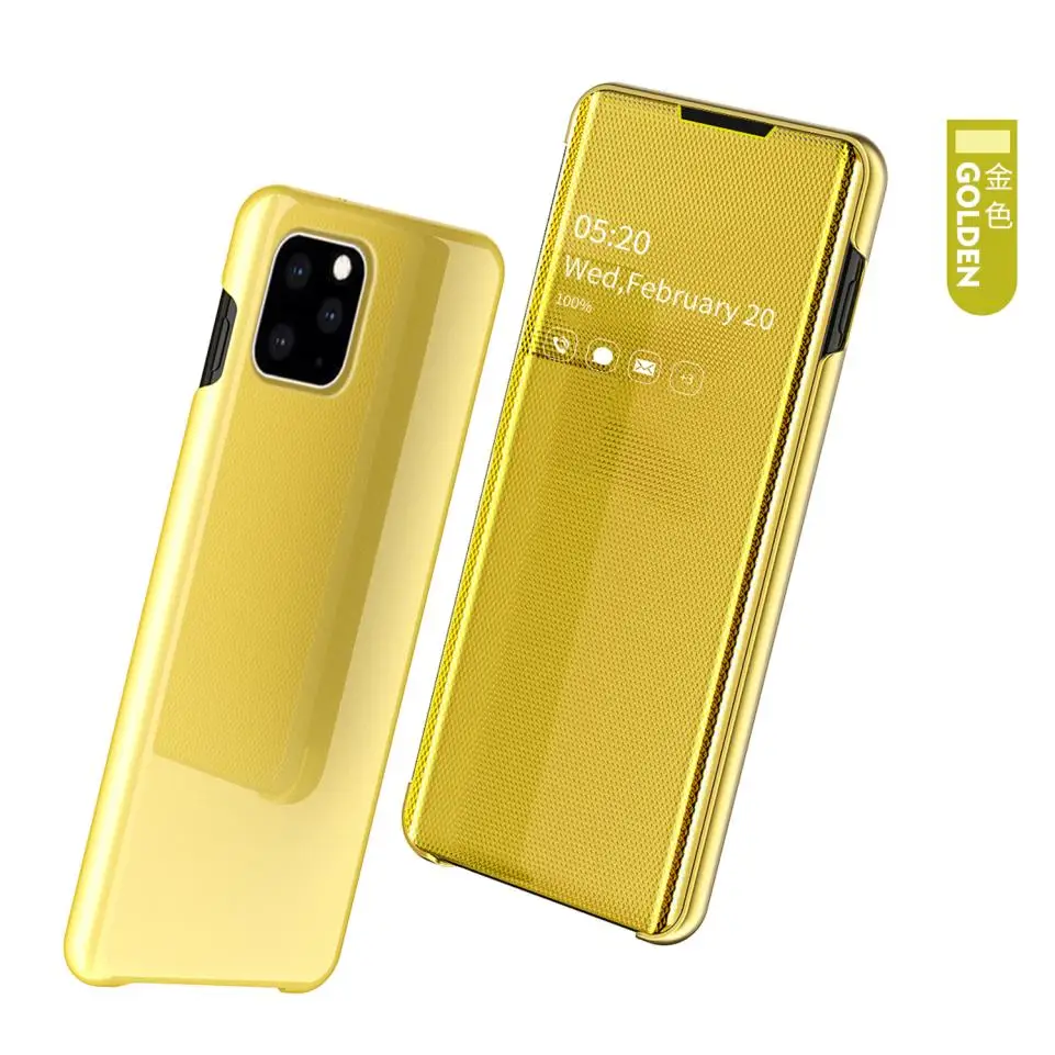 Для Apple iPhone 11 Pro XS XR X 8 7 6s 6 Plus модный зеркальный тонкий кожаный чехол-книжка защитный чехол для мобильного телефона - Цвет: golden
