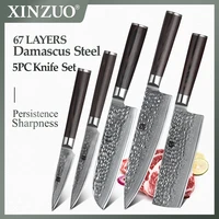 xinzuo 5pcs kitchen knife set damascus steel chef knife set stainless steel utility knife pakkawood handle cutlery slicer