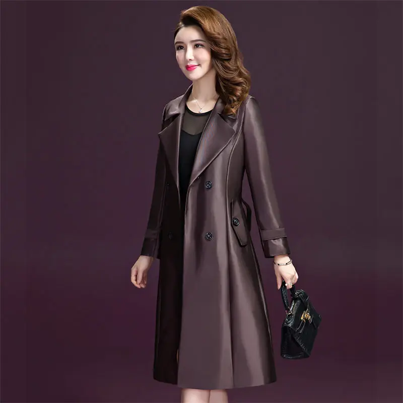 

Middle-aged Women's Jackets Spring and Autumn 2020 New Suit Color Solid Color Double Breasted Female Windbreaker Coat Tops KN070
