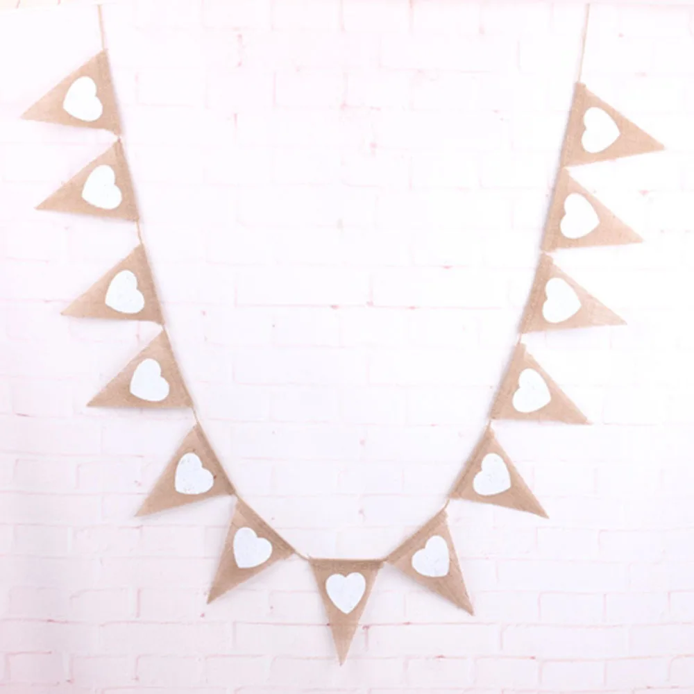 

200CM Love Triangle Bunting Banner Burlap Flag For Wedding Party Decoration High Quality Natural Jute Perfect Crafts Practical
