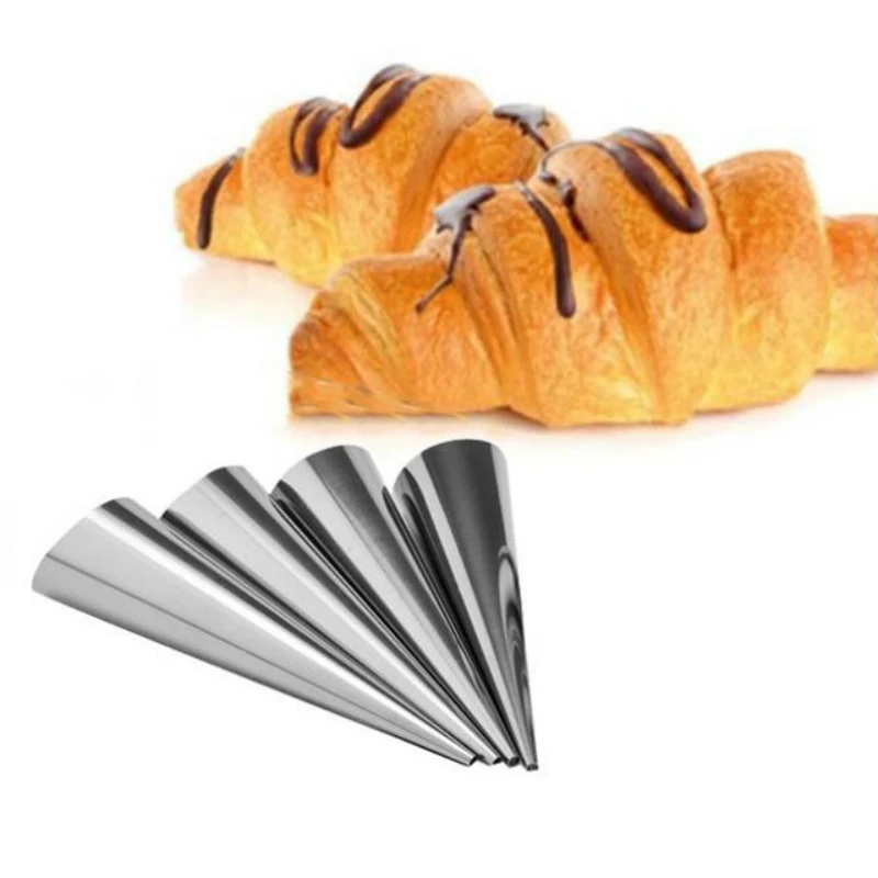 8pcs Stainless Steel Danish Conical Spiral Tube Moulds Horns Crisp Mold Croissant Pastry Cream Horn Cake Bread | Дом и сад