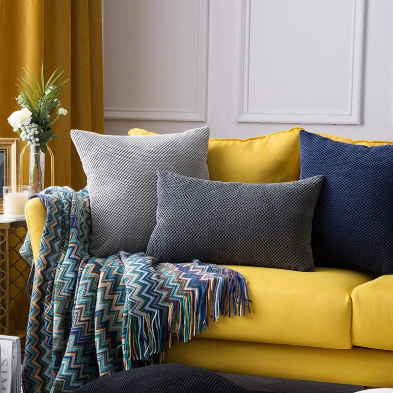 

Decorative Throw Pillow Covers Two-Tone Corduroy Corn Design Lumbar Pillow Shams Farmhouse Square Cushion Cases Set for Sofa