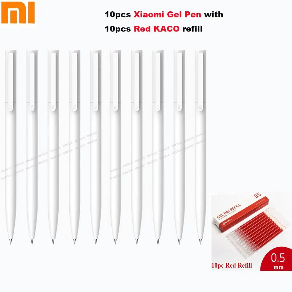 Xiaomi Mijia 10 шт гелевые ручки 0,5 мм пулевые ручки Белый PREMEC гладкая швейцарская заправка MiKuni японские чернила черные/синие Сменные чернила - Цвет: 10pcs and 10Red