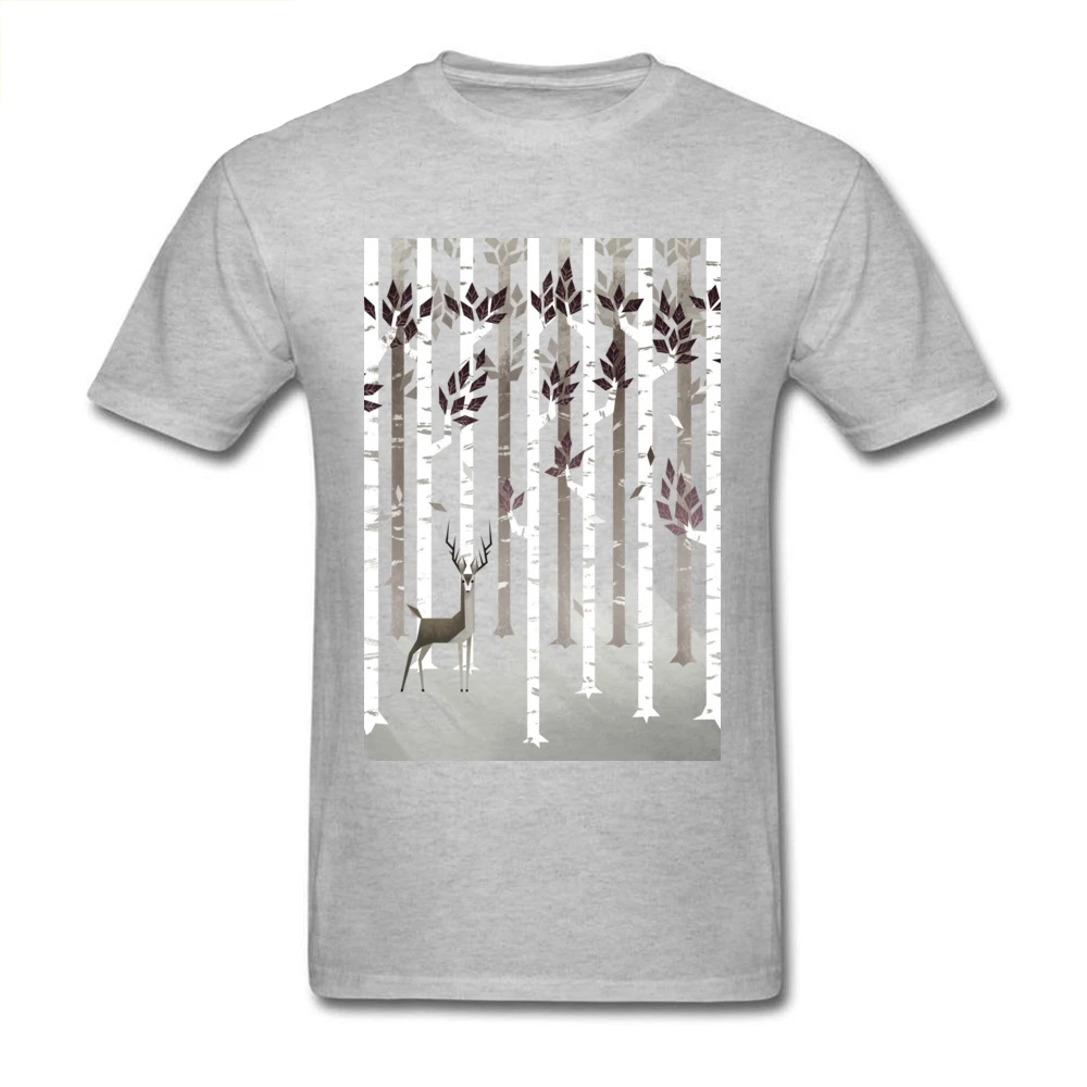 

Crewneck Tshirt 100% Cotton Men T Shirts Casual Autumn Deer Print Tops Short Sleeve Tees High Quality Birthday T-shirts Grey