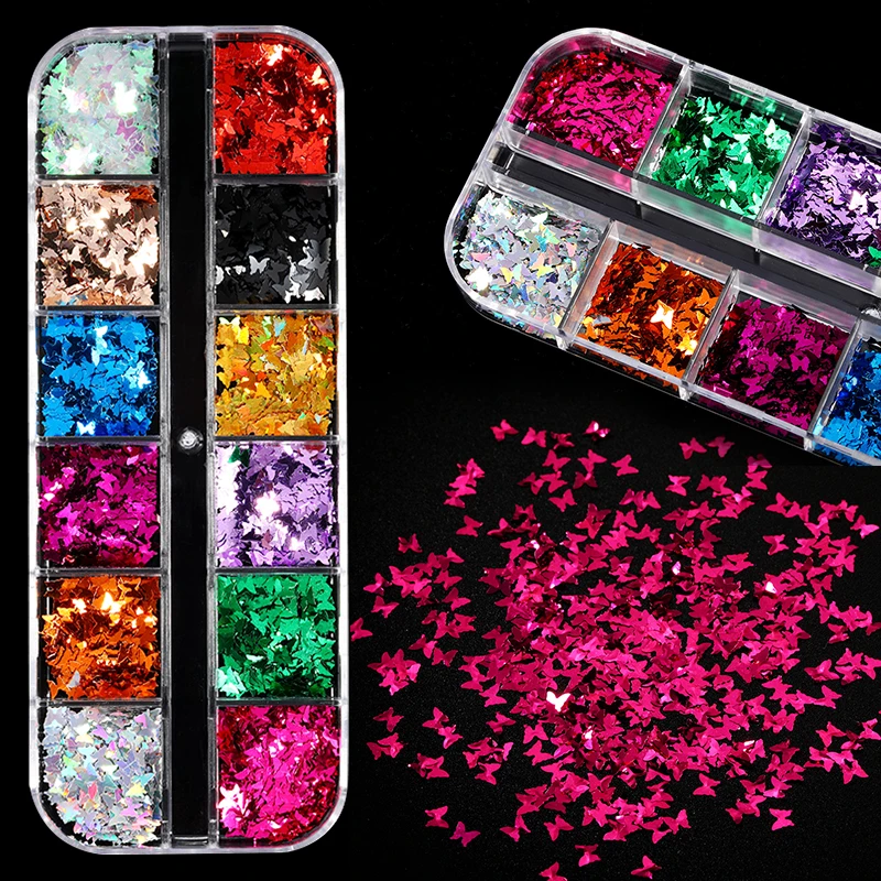 

2021 Fluorescence Butterfly Shape Heart-shaped Nail Art Glitter Flakes 3D Colourful Sequins Paillette Polish Nail Decoration