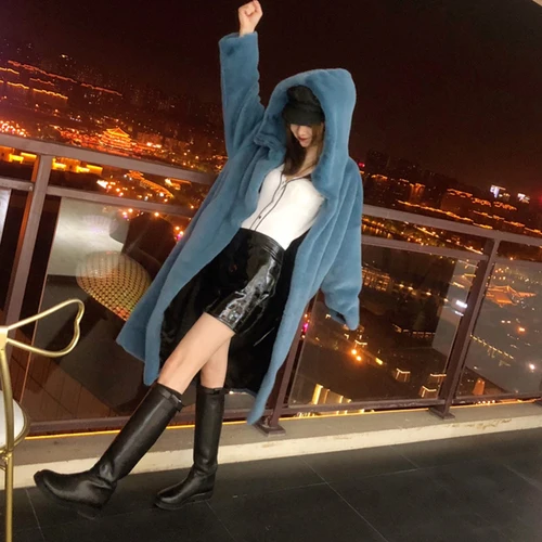 blue 8 цветов,, зимние толстые теплые женские пальто с искусственным мехом большого размера, Длинная Верхняя одежда с капюшоном из искусственного меха норки, w2002 - Цвет: blue