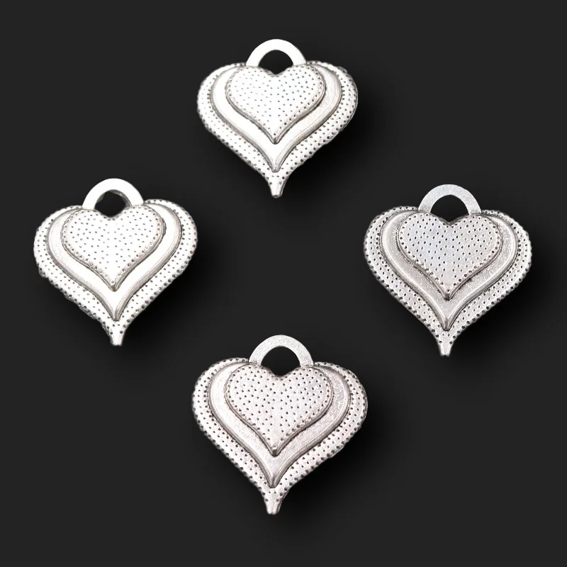 

6pcs Silver Plated Three Layer Hearts Shaped Pendant Retro Necklace Earring Accessories DIY Charms For Jewelry Crafts Making