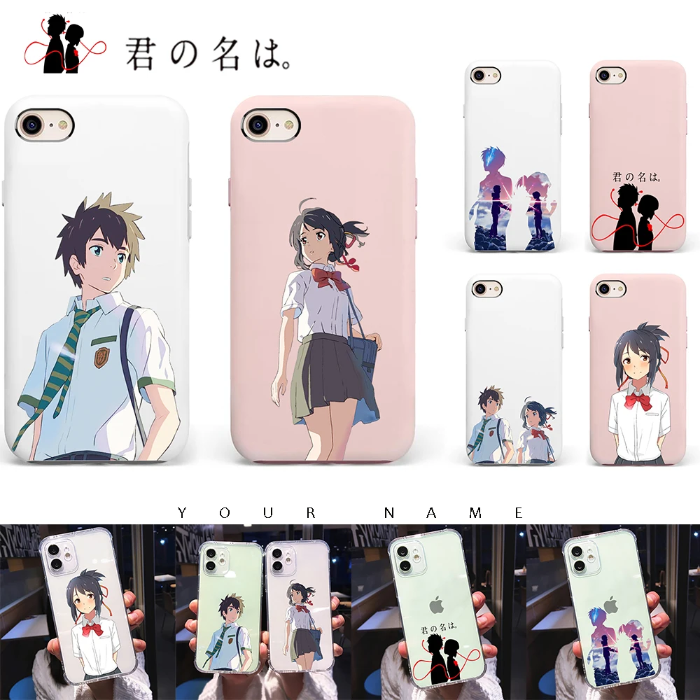 

Transparent Phone Case for iPhone 11 12 mini pro X XS MAX 7 8 Plus XR Soft TPU Color Pink Mobile bags Anime Couples Your Name