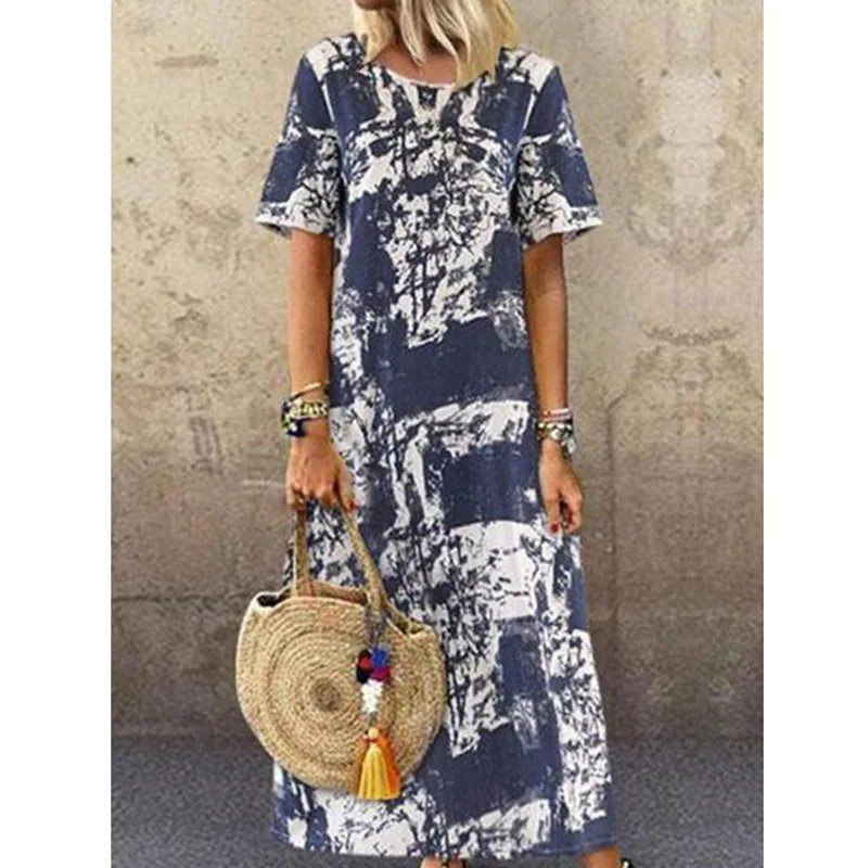 

O-neck Casual Loose Mama Woman Dresses Hot Printed Woman Dress Summer Short Sleeve Vestido