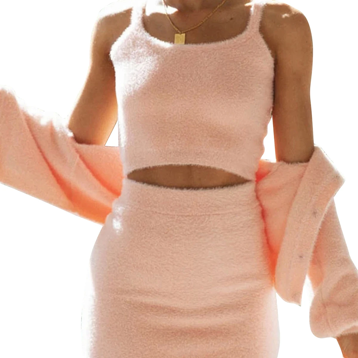 Женский Повседневный флисовый комплект из 3 предметов топ на бретелях-спагетти +