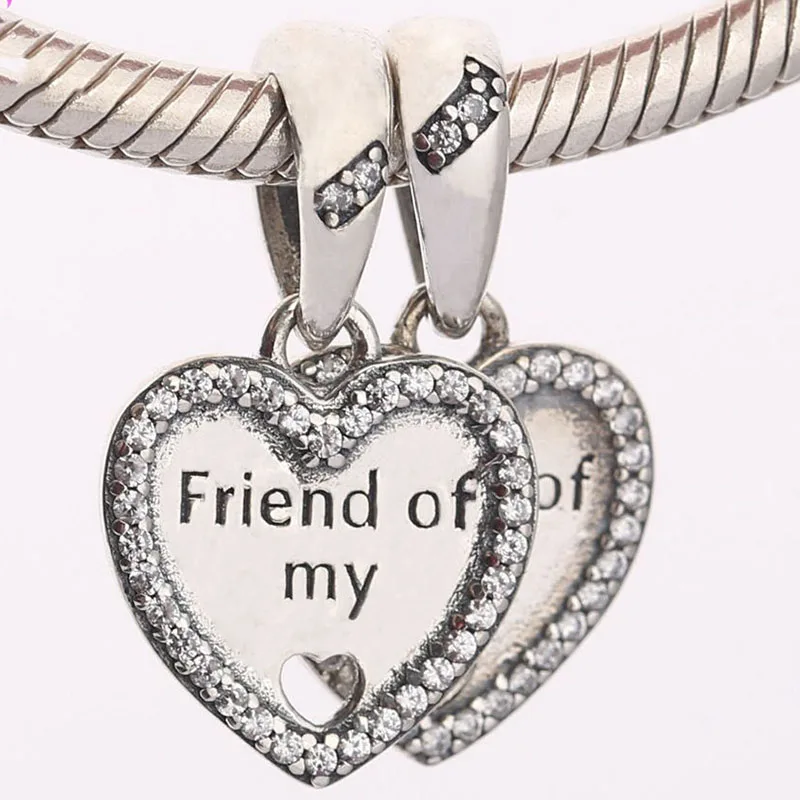 

100% 925 Sterling Silver Charm New Heart Of Friendship Pendant Fit Pandora Women Bracelet & Necklace Diy Jewelry