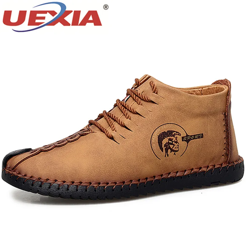 UEXIA мужские ботинки ручной работы Зимние ботильоны из спилка высокого качества