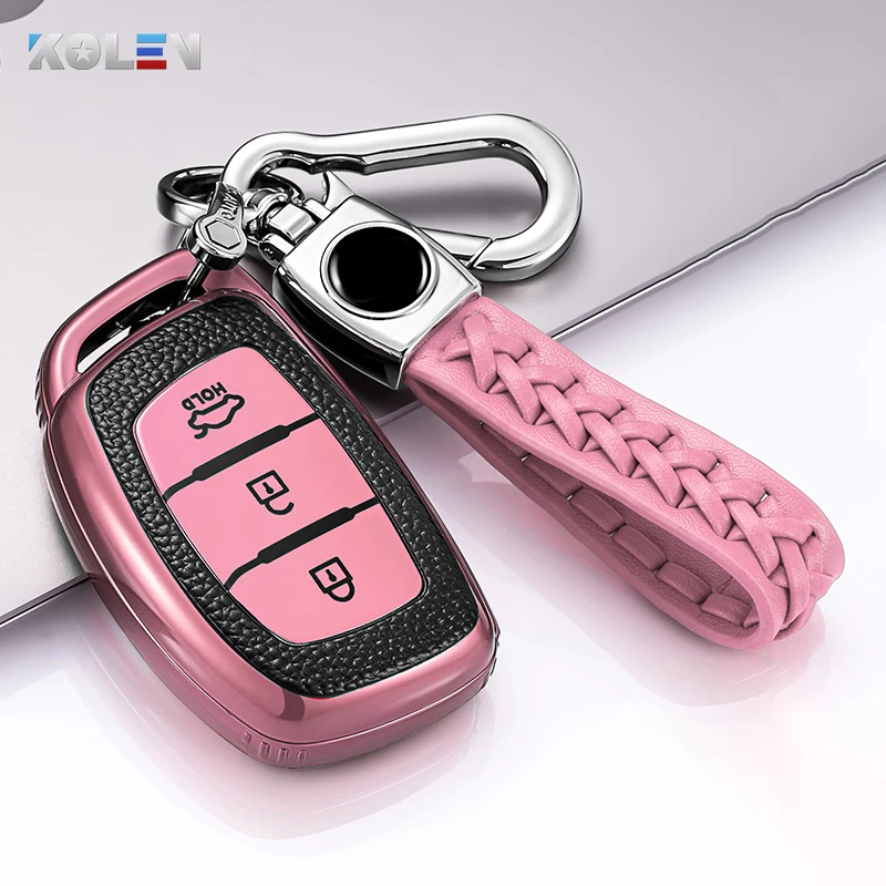 

Leather TPU Car Smart Key Case Cover Fob For Hyundai Tucson ix25 ix35 Elantra Verna Sonata Accent i20 i30 Protector Holder Shell