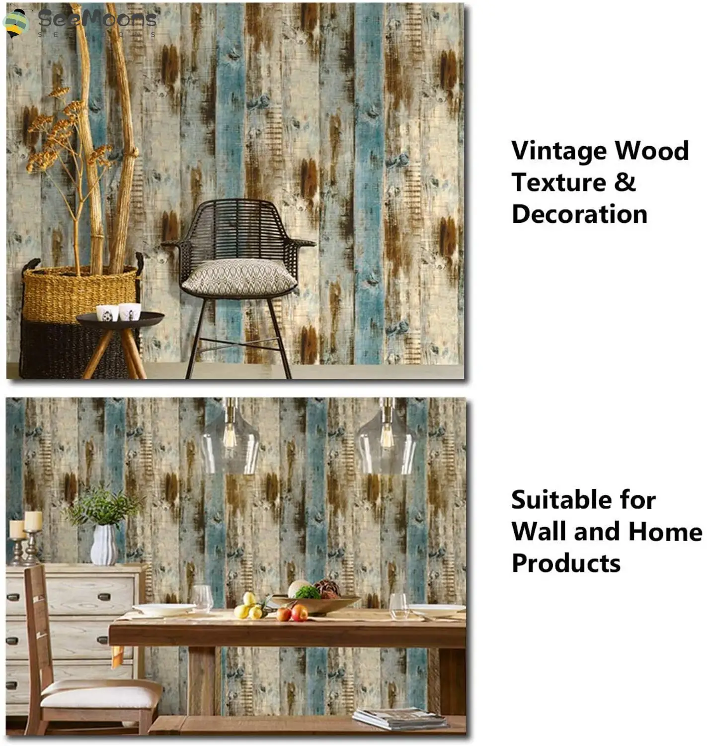 

LUCKYYJ Peel and Stick Wallpaper Wood Plank Faux Wood Wallpaper Removable Self-Adhesive Vintage Wall Covering Prepasted Decor