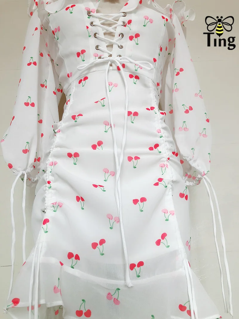 Женское мини платье на завязках Tingfly подиумное короткое с цветочным принтом v