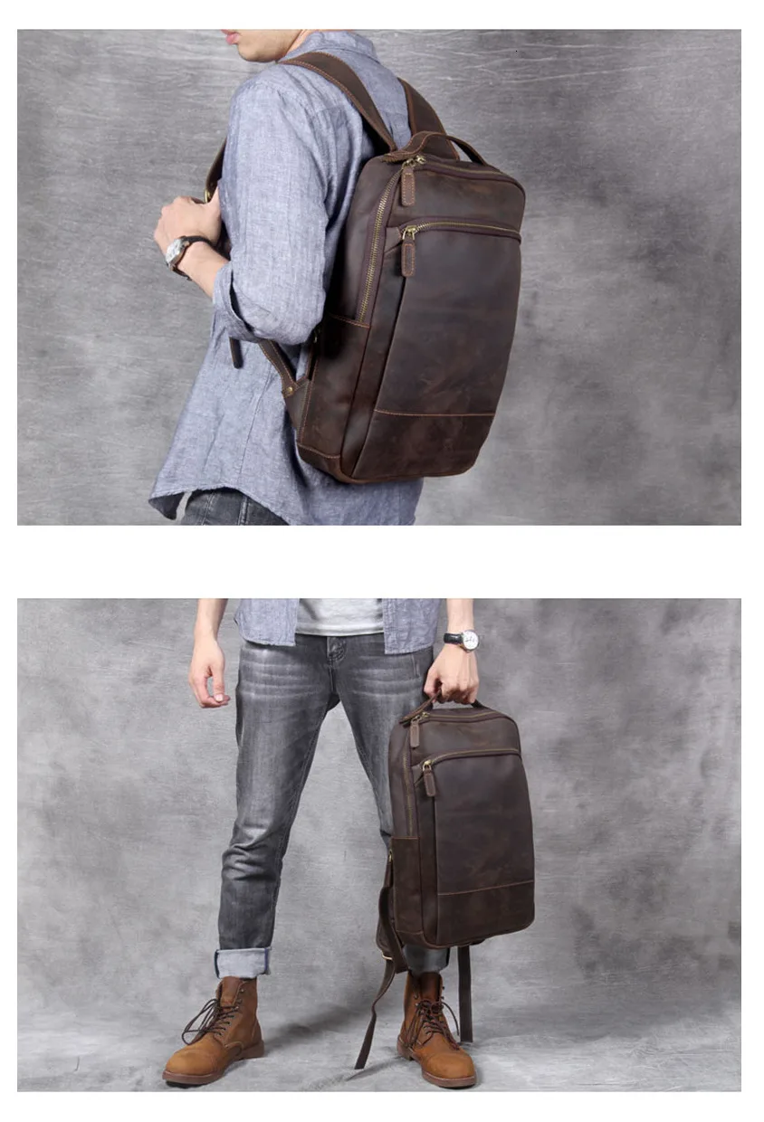 Новая мужская кожаная сумка для компьютера, рюкзак Mochilas Hombre, винтажная кожаная сумка Mad Horse, кожаный рюкзак с защитой от кражи