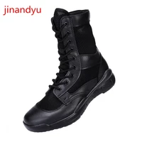 black outdoor boots men leather mesh military boots male wearproof skidproof army boots tactical summer mens breathable shoes