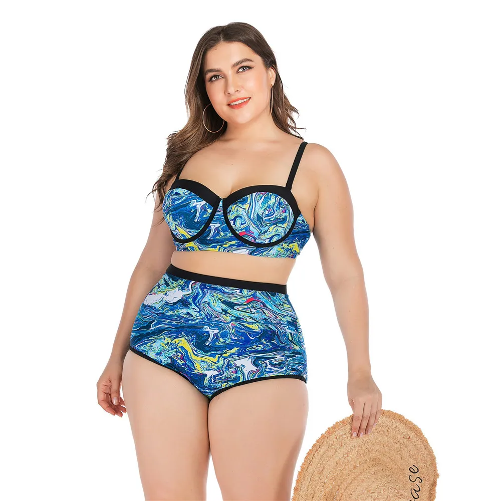 

Big Size 3XL 4XL Push Up Bikini Set Printed Large Swimming Suits Two Piece High Cut Women Bikinis Plus Size High Waist Swimwear