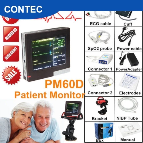 CONTEC PM60D монитор пациента в отделении интенсивной терапии жизненные знаки монитор ЭКГ NIBP SPO2 PR 4 параметры SD карты сенсорный экран ручной