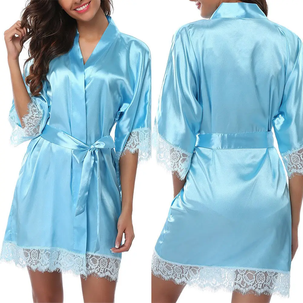 

Sexy Womens Ladies Bride Robes Kimono Robe Satin Silk Lace Night Wear Gown Sleepwear