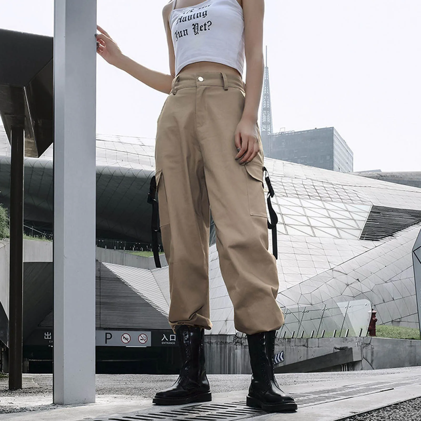 

Pants Women 2021 Spring Harajuku Femme Straight Pants Fashion Joggers Loose Streetwear High Waist Cargo Pants Baggy Trousers