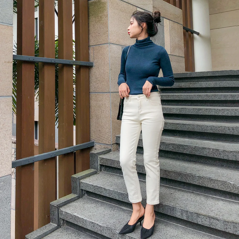 

Winter High Waisted Jeans Femme Thickening Women Pants Y2k Aesthetic Autumn White Female Trousers Classic Style Fashion New 2021