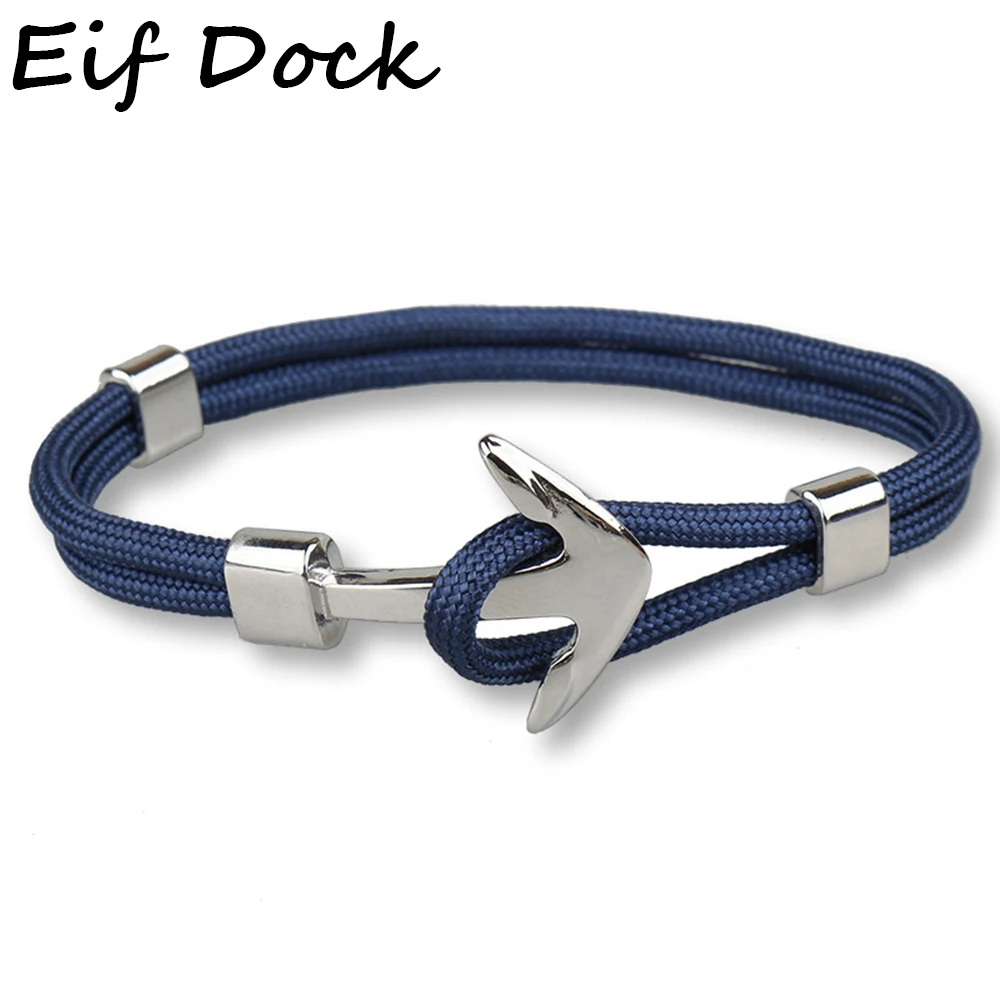 Trendy Silver Color Survival Rope Chain Navy Blue Anchor Charm Bracelets And Bangles Men Women Gift Sport Hooks Navy Style