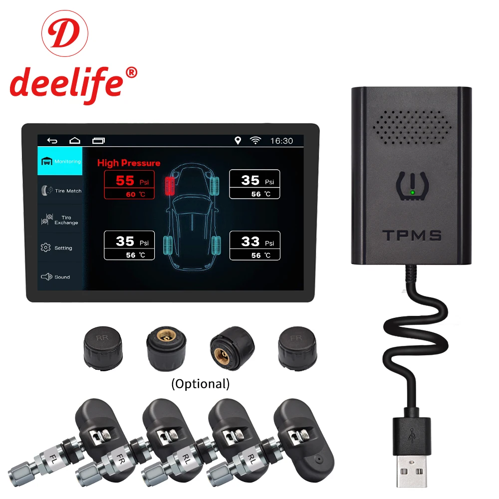 Deelife TPMS Android USB монитор давления в шинах Система для Автомобильный dvd-плеер Android gps навигация мультимедийный плеер Датчик TMPS