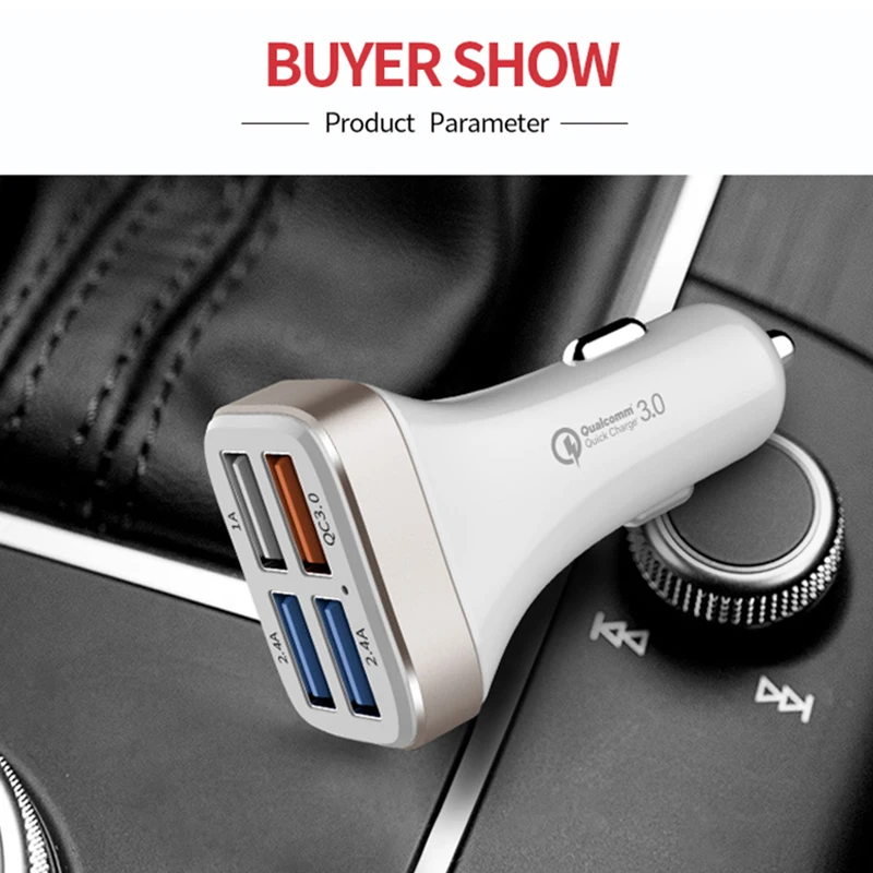 QC3.0 автомобильное зарядное устройство 4 USB 2.4A адаптер Быстрая зарядка