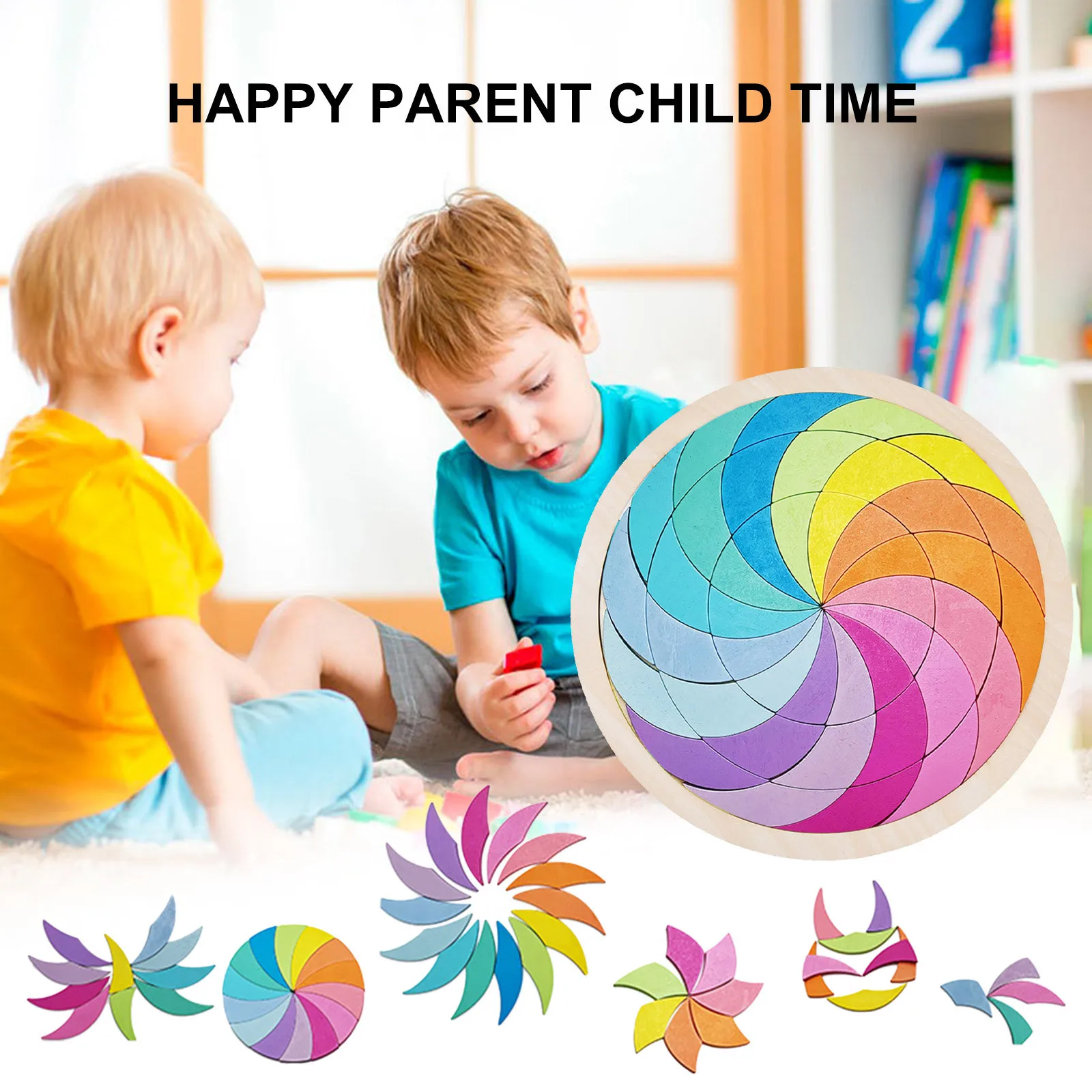 

Wooden Rainbow Building Blocks Big Disc Geometric Variety Shapes Tangram Puzzle Children Early Education Educational Toys Puzzle