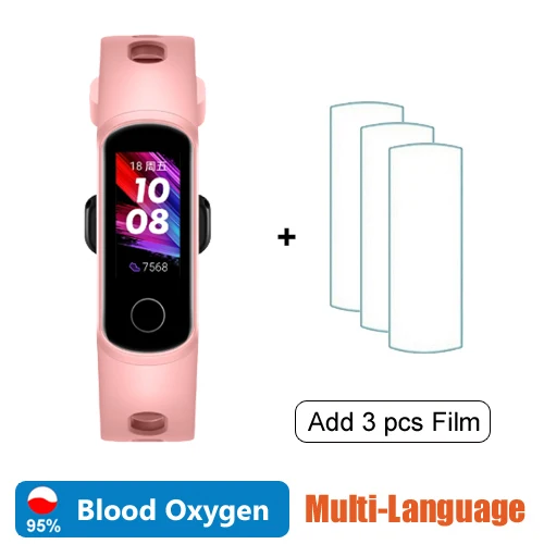 Pink add film Huawei Honor Band 5i, смарт-браслет с кислородом крови, Смарт-часы, контроль музыки, пульсометр, монитор здоровья, новые часы с циферблатом, usb-разъем, зарядка - Цвет: Pink add film