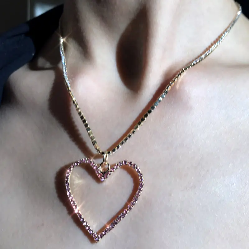 JJFOUCS Geometric Full Rhinestone Jewelry Set Big Heart Pendant Necklaces Fashion Shiny Crystal Dangle Earring Statement | Украшения и