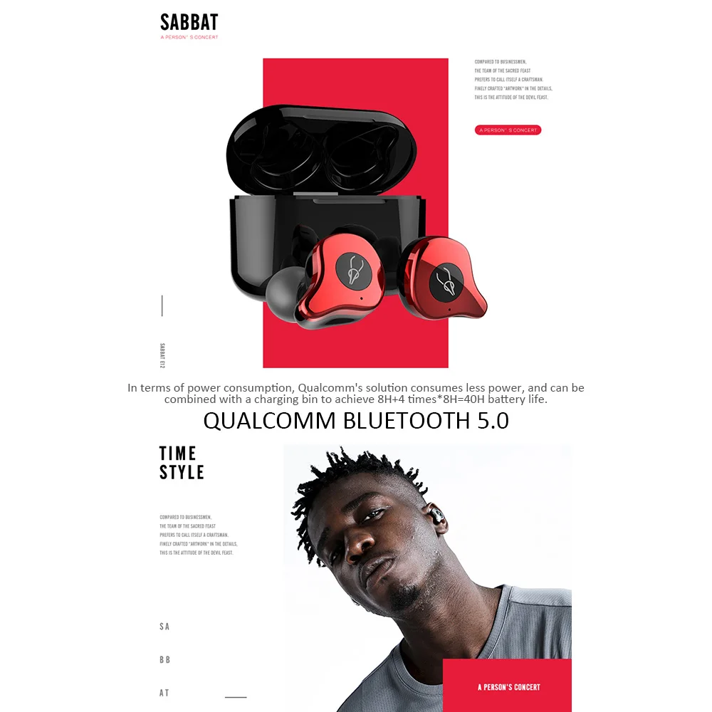 Модернизированные наушники Sabbat E12 Ultra Bluetooth 5,0 TWS HIFI спортивные наушники-вкладыши водонепроницаемые наушники Беспроводная зарядка